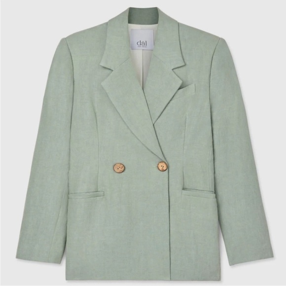 Dal The Label Seafoam Pale Green Natural Linen Double Breasted Blazer Jacket - Picture 2 of 8